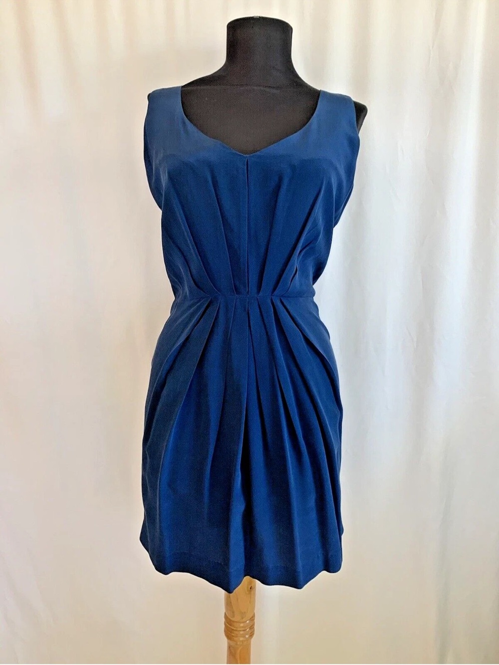 Amanda Uprichard Deep Blue Front Pleated Silk Dress - Size Petite Small